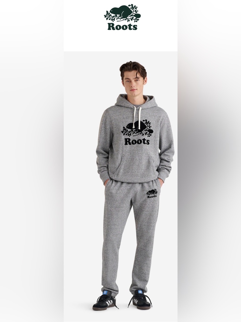 Roots Grey Heather Hoodie & Joggers Set - Black Logo